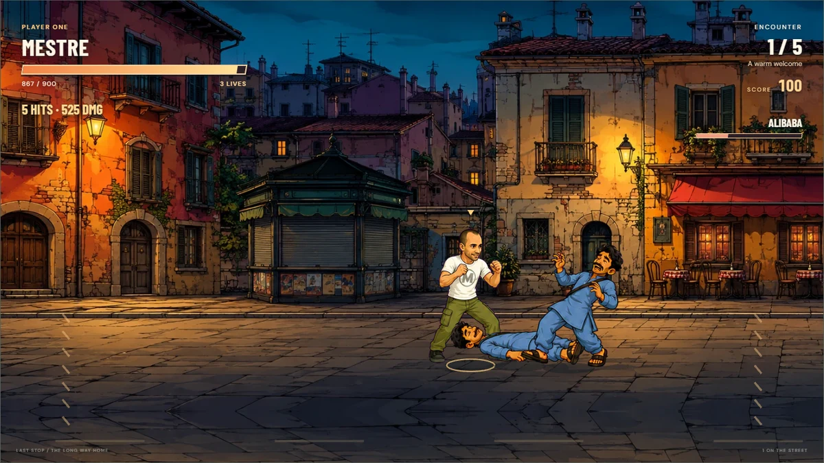 Actual Friends Fighter browser gameplay on the Last Stop stage.